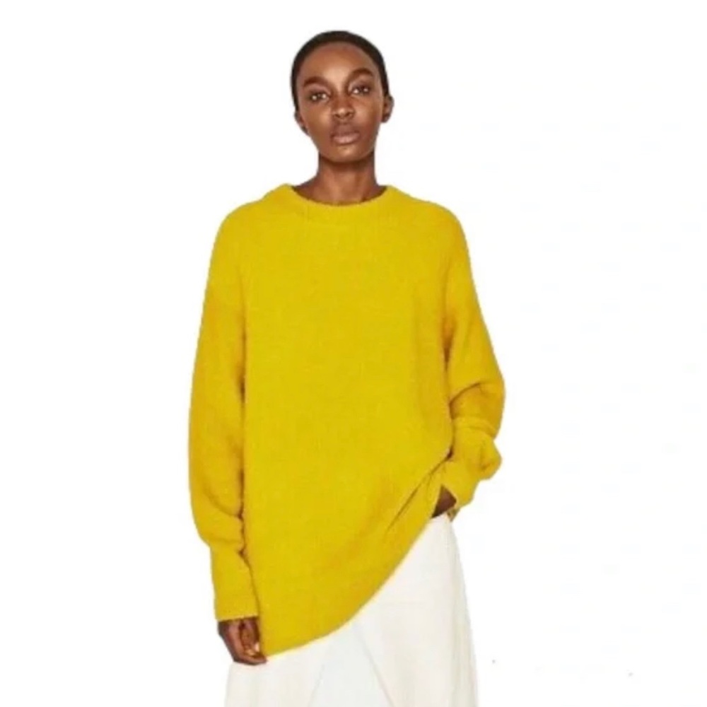 ZARA Mustard Yellow Chunky Knit Sweater Medium Cozy Oversized Size M